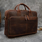 Luufan Herren Leder-Aktentasche - Maletín de cuero Vintage Crazy Horse para portátil de 15,6", bolso bandolera grande para negocios