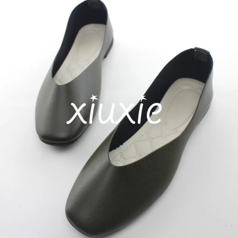 BeckyWalk Damen Flats – Candy Color PU-Leder Ballerinas, spitze Zehen, Slip-On Loafers, Retro Damen-Schuhe, große Größen 35-43