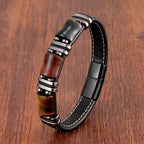 Tigerauge Lederarmband für Damen & Herren – Naturstein Armband mit schwarzem Lederband & Edelstahl-Magnetverschluss, modernes Unisex Schmuckstück