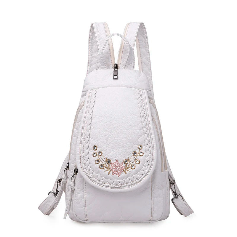 LANYIBAIGE Damen Leder-Rucksack – Kleiner Fashion Rucksack mit Stickerei, weich & leicht für Schule, Alltag & Reisen