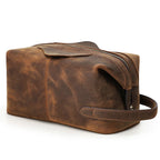 Herren Kulturbeutel aus echtem Crazy Horse Leder – Vintage Reisekosmetiktasche mit großer Kapazität 