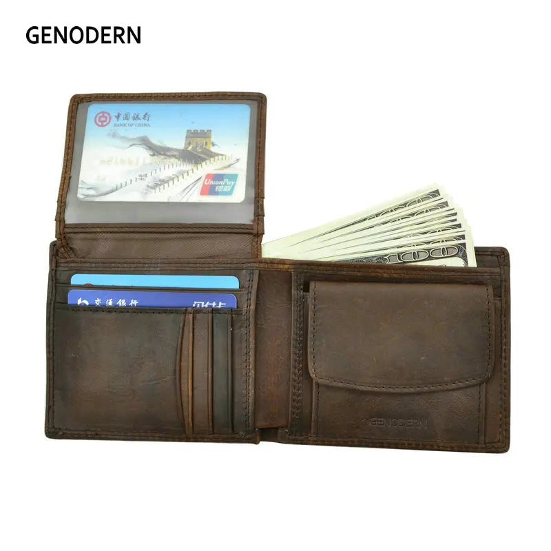 GENODERN Herren Leder Geldbörse – Vintage Kurzportemonnaie aus echtem Rindsleder mit Münzfach, RFID-Schutz und Kartenfächern