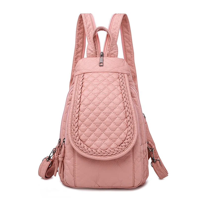 LANYIBAIGE Damen Leder-Rucksack – Kleiner Fashion Rucksack mit Stickerei, weich & leicht für Schule, Alltag & Reisen