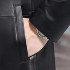 Mauroicardi Spring Autumn Long Black Mens Leather Blazer Jacket Long Sleeve Lapel Plus Size Faux Jeather Coat for Men Style 5xl