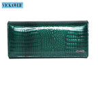 VICKAWEB Damen Geldbörse aus echtem Leder - Lange Fashion Wallet mit Doppel-Reißverschluss, großer Kapazität &amp; Alligator-Prägung (VK-AE501) 