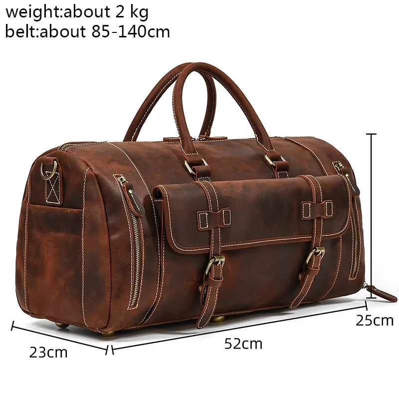 LUUFAN Herren Leder Reisetasche aus echtem Rindsleder – Große Vintage Crazy Horse Duffle Bag mit Schuhfach, Business- & Weekender Tasche