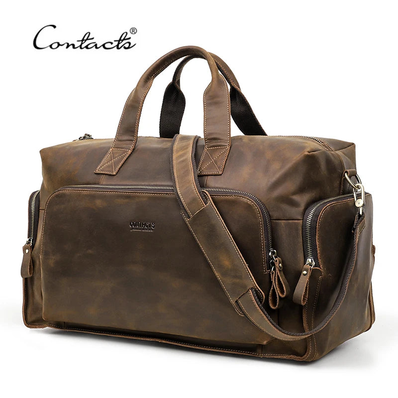 CONTACT’S Vintage Leder Reisetasche für Herren – Große Business- & Travel Tote aus echtem Crazy Horse Rindsleder für 14 Zoll Laptop