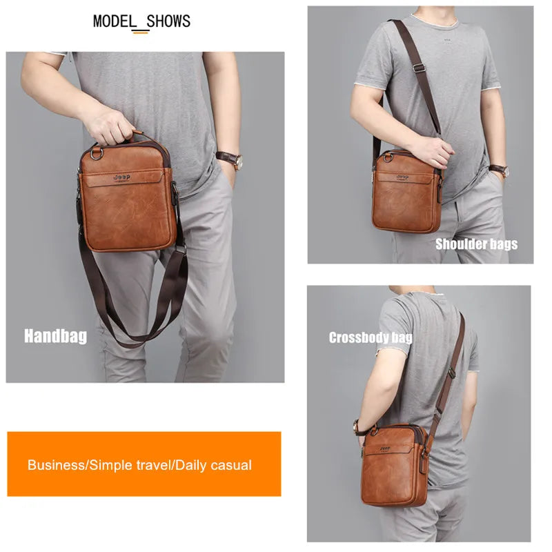 JEEP BULUO Herren 2-teiliges Messenger Bag Set – Split-Leder Schultertasche & Business Crossbody für iPad Mini