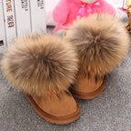 JOYHOPY Damen Schneestiefel aus echtem Leder – Knöchelhohe Winterboots mit warmem Fellfutter &amp; flacher Sohle