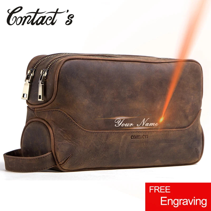 Contact'S Herren Kosmetiktasche aus echtem Leder – Luxus Kulturbeutel aus Rindsleder, große Kapazität, Vintage Reise-Organizer 
