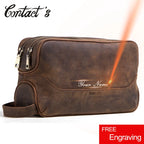 Contact'S Herren Kosmetiktasche aus echtem Leder – Luxus Kulturbeutel aus Rindsleder, große Kapazität, Vintage Reise-Organizer 