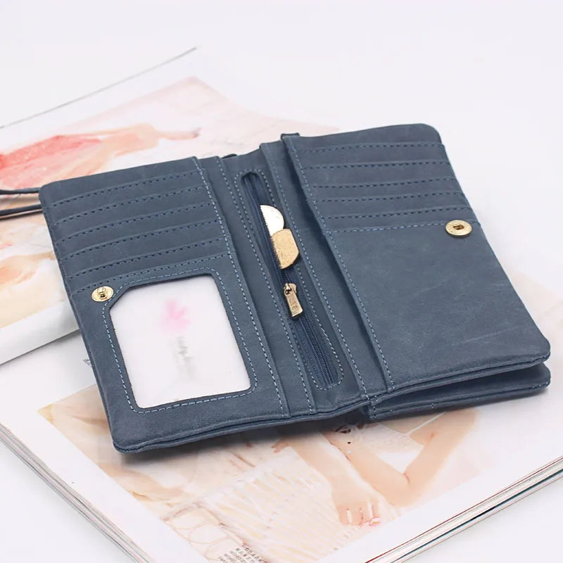 Yogodlns Damen Geldbörse mit großer Kapazität – PU-Leder Wallet mit Doppel-Reißverschluss, Clutch & Handgelenkschlaufe