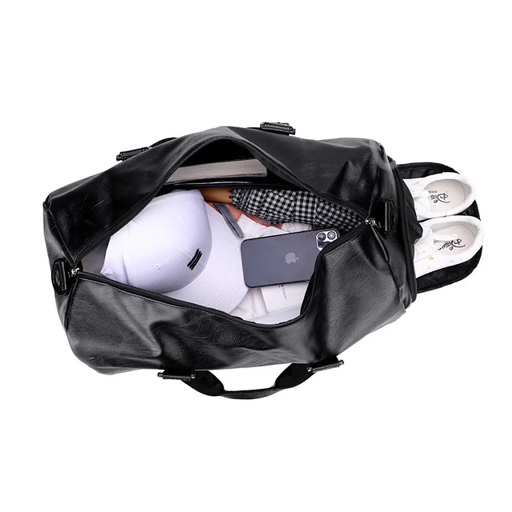 Scione PU-Leder Gym Bag XA18A – Fitness- & Reisetasche mit Dry/Wet-Trennung, Schuhfach und Schulter-/Crossbody-Trageoption