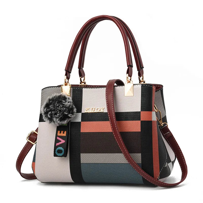 Elegante Designer Damenhandtasche aus PU-Leder – Messenger & Crossbody Bag mit Fell-Detail, Schulter- & Tote Bag