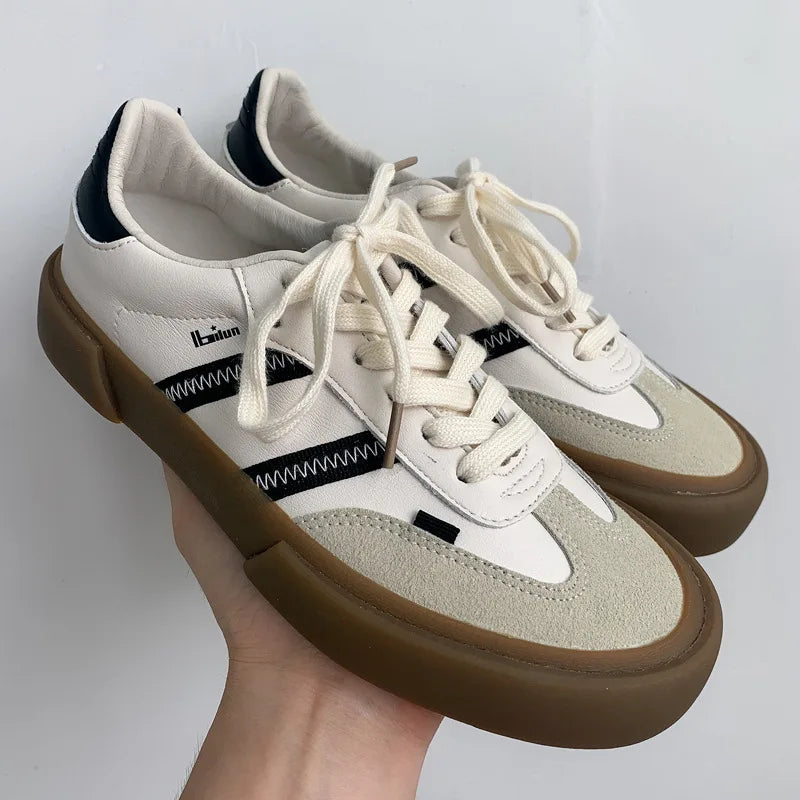 Klassische Damen Sneaker im Retro-Design – Low Cut Casual Sneakers aus PU-Leder mit Schnürung, Bequeme Alltagsschuhe für Frühling & Herbst bis Größe 44