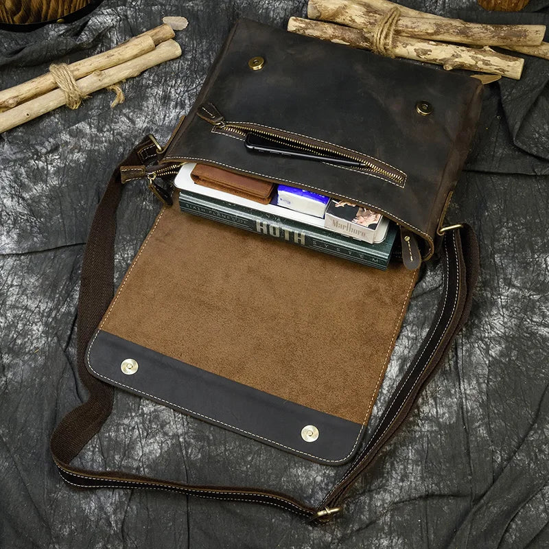 Newsbirds Vintage Herren Leder-Aktentasche – Crazy Horse Laptop Messenger Bag para oficina y oficina 