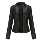 Damen PU Lederjacke 2025 – Bikerjacke mit Stehkragen, Schwarze Casual-Motorjacke für Frühling & Herbst