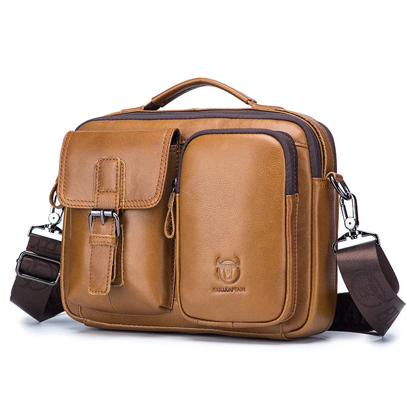 BULLCAPTAIN Herren Leder Crossbody Bag – Vintage Messenger & Business Briefcase mit Laptopfach