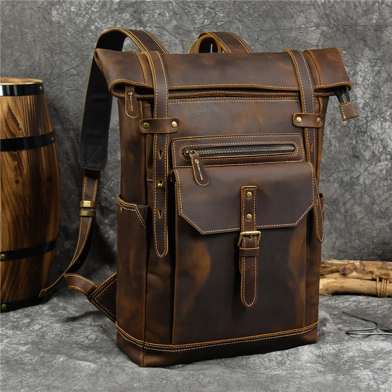 NEWSBIRDS Herren Leder Rucksack – Vintage Luxus Daypack aus echtem Rindsleder für Business, Reise & Schule