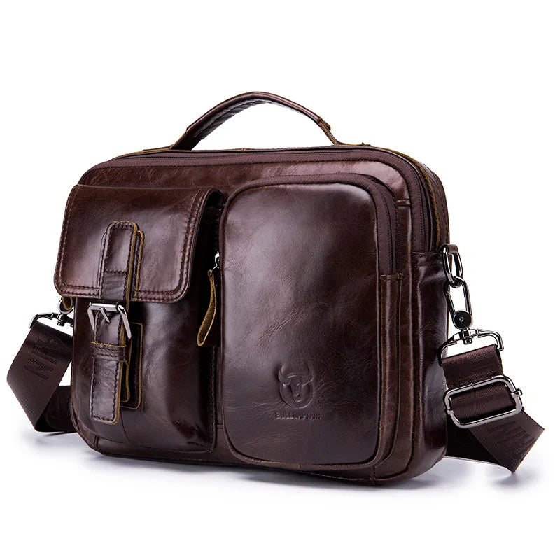 BULLCAPTAIN Bolso bandolera de cuero para hombre – Maletín de negocios y mensajero vintage con fach para computadora portátil