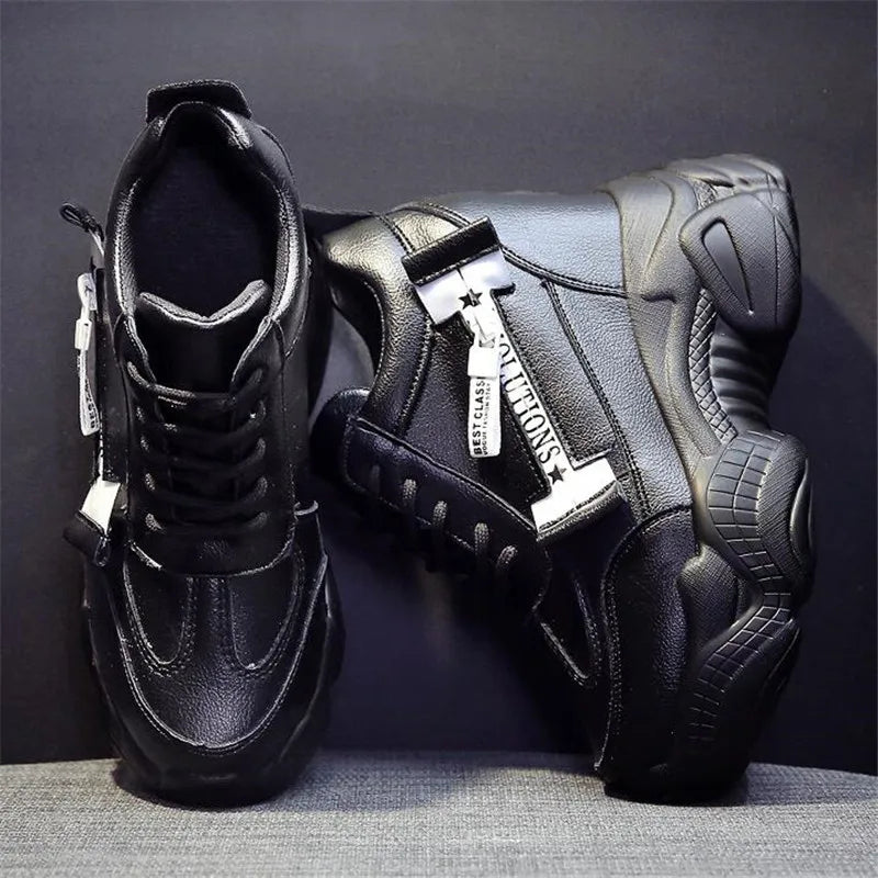 Damen Plateau Sneaker 12 cm – Chunky Dad Shoes im Lederlook, hohe Plattform Trainer für Frühling & Herbst