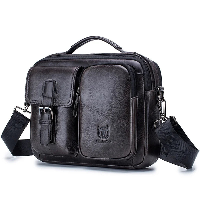BULLCAPTAIN Herren Leder Crossbody Bag – Vintage Messenger & Business Briefcase mit Laptopfach