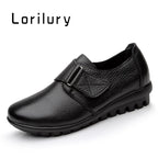 Lorilury Damen Leder Moccasins – Bequeme Wedges mit Klettverschluss, rutschfeste Flats für breite Füße