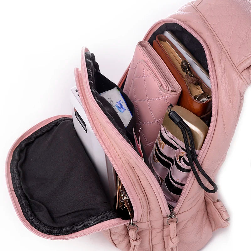 LANYIBAIGE Damen Leder-Rucksack – Kleiner Fashion Rucksack mit Stickerei, weich & leicht für Schule, Alltag & Reisen