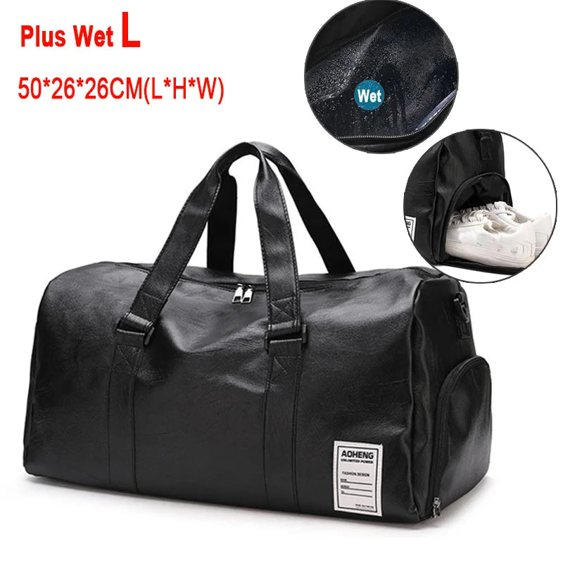 Scione PU-Leder Gym Bag XA18A – Fitness- & Reisetasche mit Dry/Wet-Trennung, Schuhfach und Schulter-/Crossbody-Trageoption
