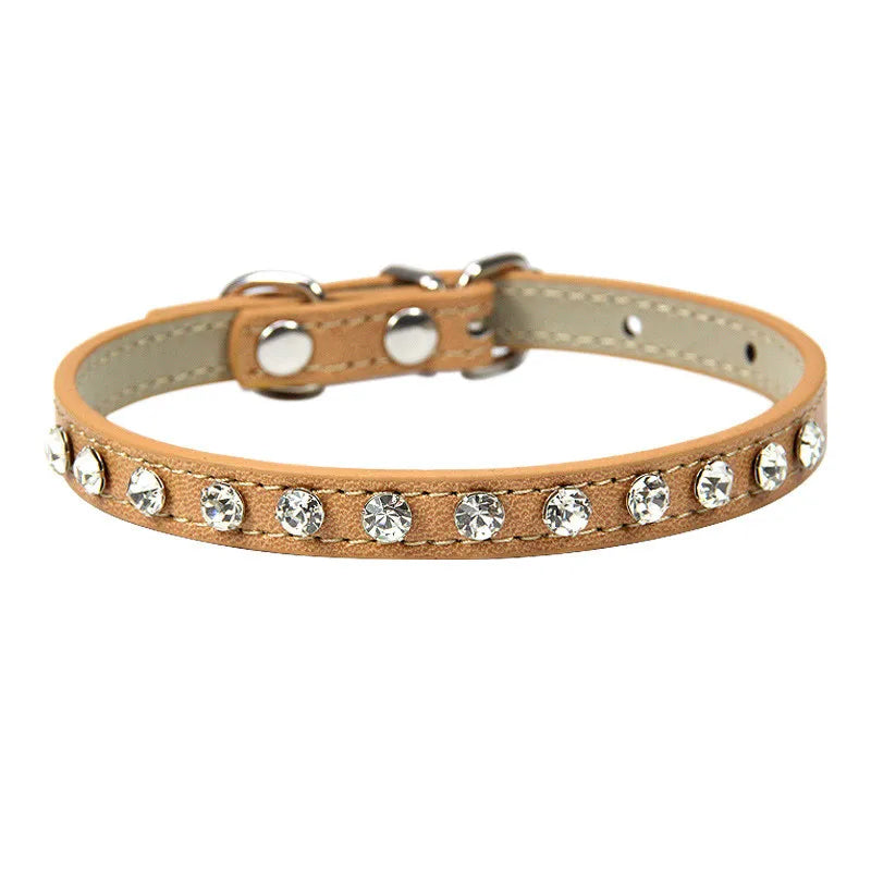 Bling Strass Hunde- & Katzenhalsband aus PU-Leder – Kristall-Diamant Halsband mit Leine für kleine Hunde (12 Farben)