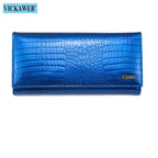 VICKAWEB Damen Geldbörse aus echtem Leder - Lange Fashion Wallet mit Doppel-Reißverschluss, großer Kapazität &amp; Alligator-Prägung (VK-AE501) 