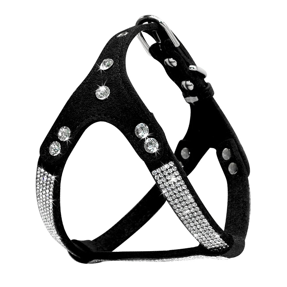 Rhinestone Welpen Hundegeschirr aus Wildleder – Glänzendes Bling Kristall-Geschirr für kleine Hunde & Katzen (Chihuahua, Französische Bulldogge)