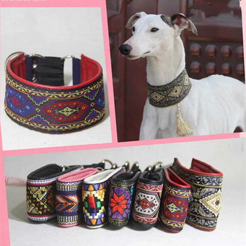 Hunde-Halsband aus Schaffell &amp; Leder – Ethnisches Design für kleine, mittlere &amp; große Hunde (auch Windhunde) 