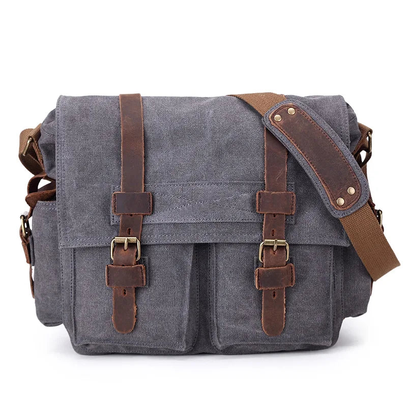 IGETBAG Unisex Messenger Bag – Vintage Canvas & Leder, Crossbody Schultertasche für Damen & Herren, Casual Travel Bag
