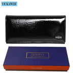 VICKAWEB Damen Geldbörse aus echtem Leder - Lange Fashion Wallet mit Doppel-Reißverschluss, großer Kapazität &amp; Alligator-Prägung (VK-AE501) 