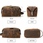 Herren Kulturbeutel aus echtem Crazy Horse Leder – Vintage Reisekosmetiktasche mit großer Kapazität 