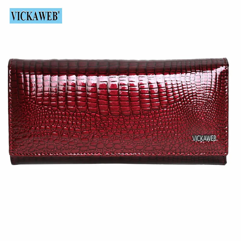 VICKAWEB Damen Geldbörse aus echtem Leder - Lange Fashion Wallet mit Doppel-Reißverschluss, großer Kapazität &amp; Alligator-Prägung (VK-AE501) 