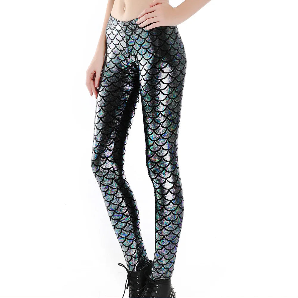 Mermaid Fish Scale Damen Leggings – Sexy Glänzende Fitness Leggings mit Schuppen-Design, elastische Workout Hose