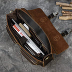 Luufan Vintage Herren Aktentasche aus echtem Crazy-Horse-Leder - Bolsa grande para negocios y portátiles con bolsa de seguridad para 15 pulgadas 