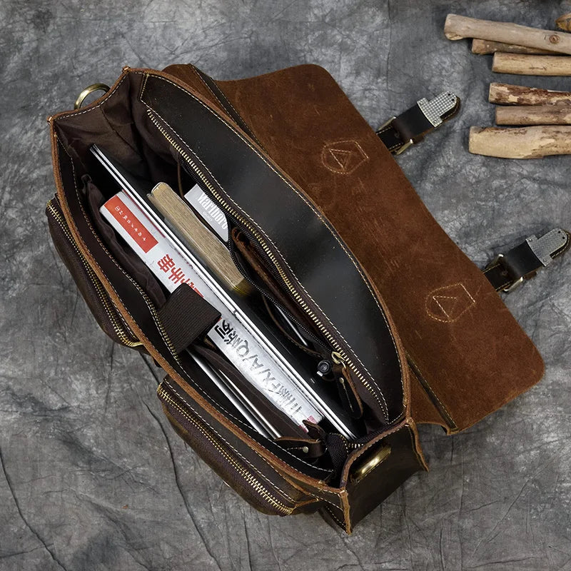 Luufan Vintage Herren Aktentasche aus echtem Crazy-Horse-Leder - Bolsa grande para negocios y portátiles con bolsa de seguridad para 15 pulgadas 