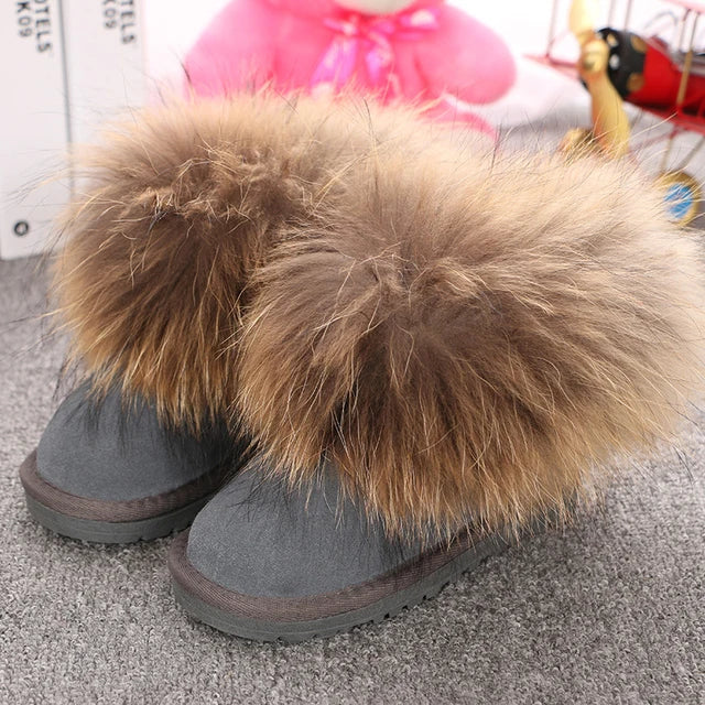 JOYHOPY Damen Schneestiefel aus echtem Leder – Knöchelhohe Winterboots mit warmem Fellfutter & flacher Sohle