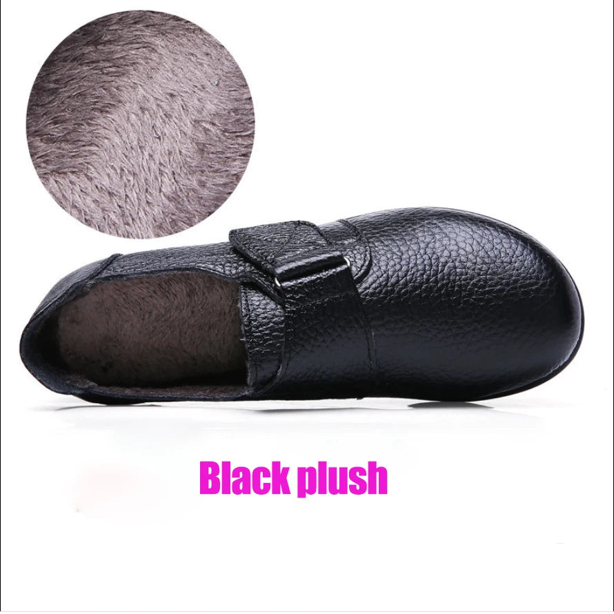 Lorilury Damen Leder Moccasins – Bequeme Wedges mit Klettverschluss, rutschfeste Flats für breite Füße