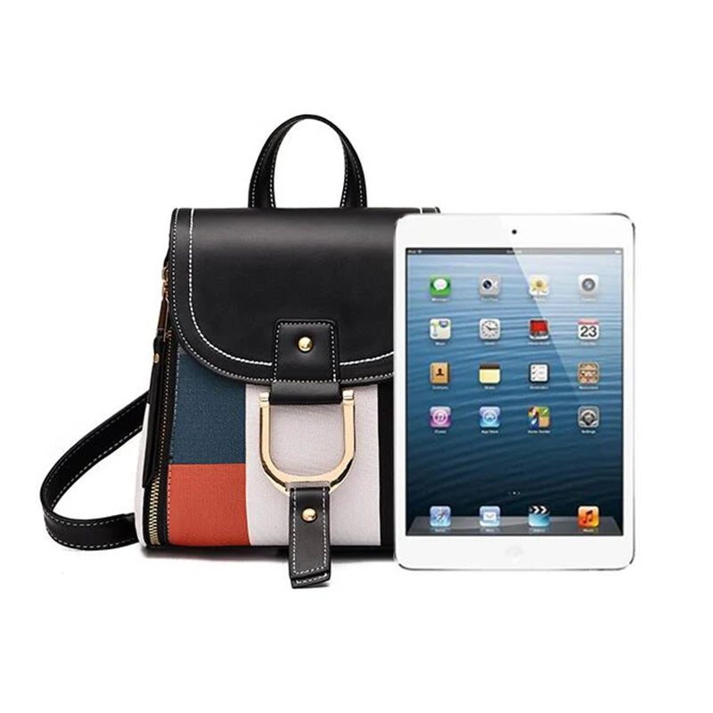 Yogodlns Damen PU Leder Rucksack – Karomuster Patchwork, mit Schloss, multifunktional, Schul- & Freizeitrucksack