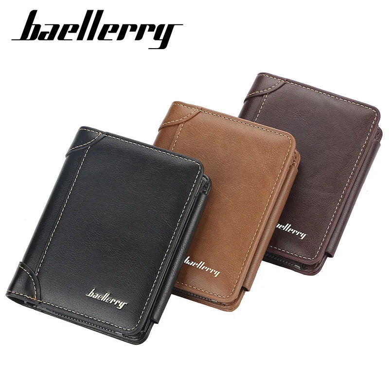 baellerry Herren Geldbörse aus PU-Leder – Kurze Wallet mit Reißverschluss, Kartenhalter, Münzfach und Vintage-Design