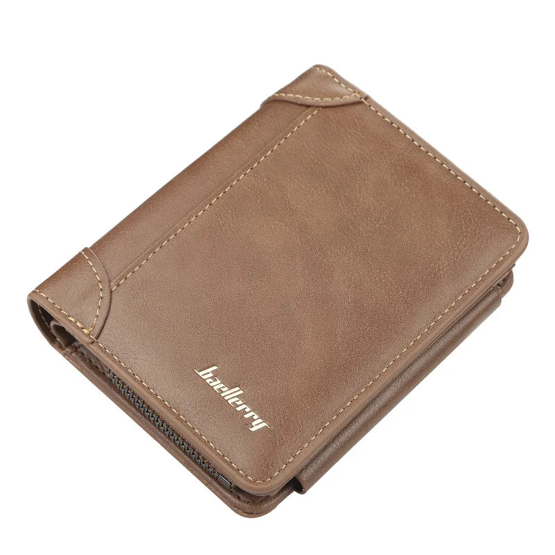 baellerry Herren Geldbörse aus PU-Leder – Cartera corta con Reißverschluss, Kartenhalter, Münzfach y Vintage-Design