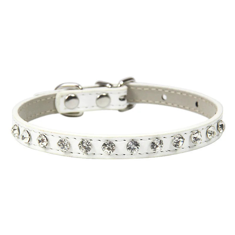 Bling Strass Hunde- & Katzenhalsband aus PU-Leder – Kristall-Diamant Halsband mit Leine für kleine Hunde (12 Farben)