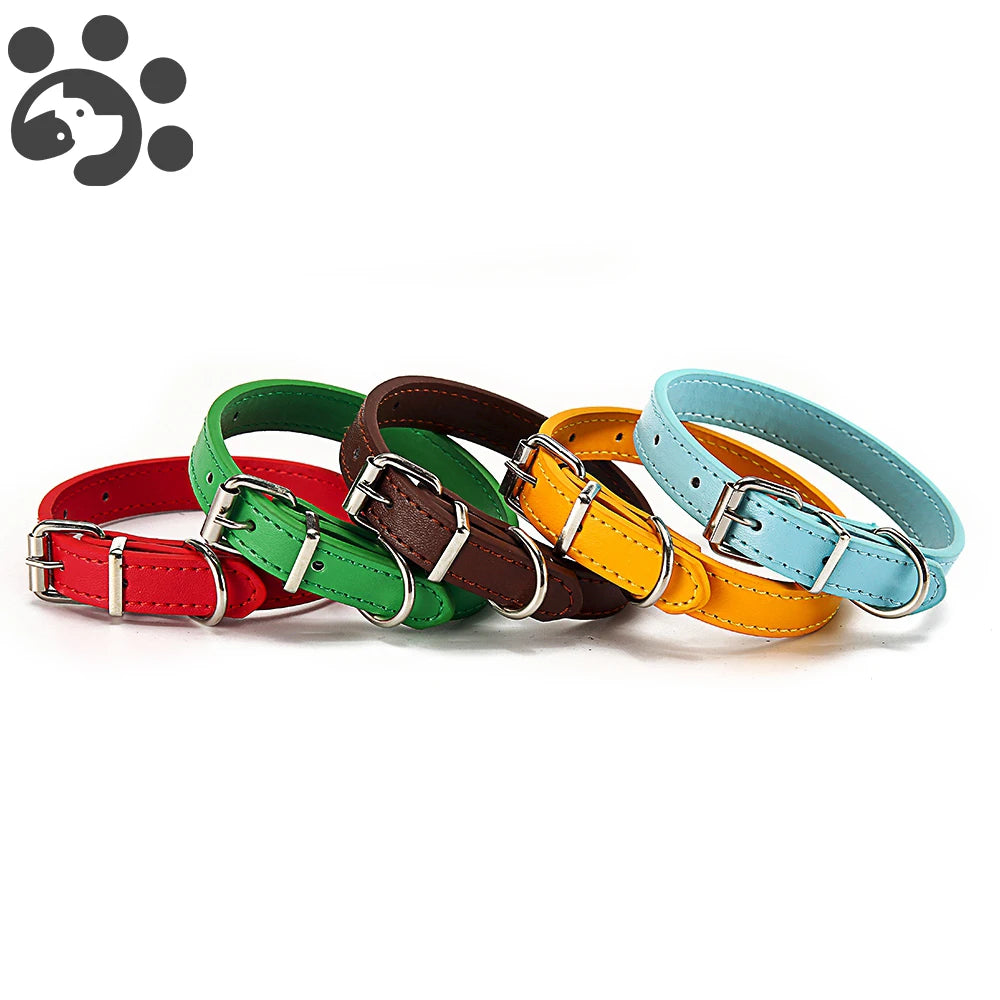 PU-Leder Hundehalsband – Verstellbares Basic Halsband mit Schnellverschluss für Hunde & Katzen (S–L)