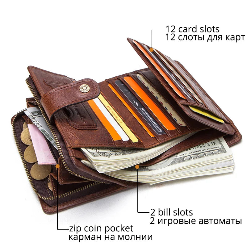 Contact'S Herren &amp; Damen Geldbörse aus echtem Leder – Vintage Kurz-Wallet mit RFID-Schutz, Münzfach &amp; Kartenhalter
