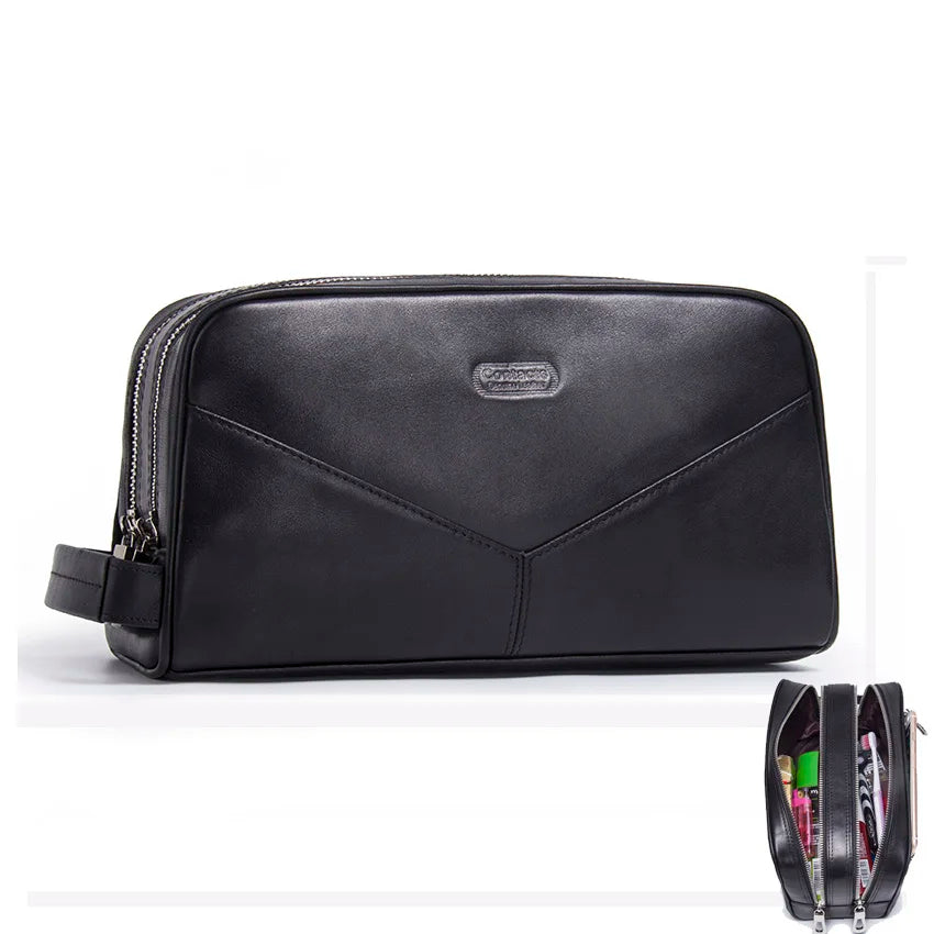 CONTACT’S Herren Echtleder Kulturbeutel – Vintage Crazy Horse Leder Kosmetiktasche aus Rindsleder, kompakter Reise- & Toilettenbeutel