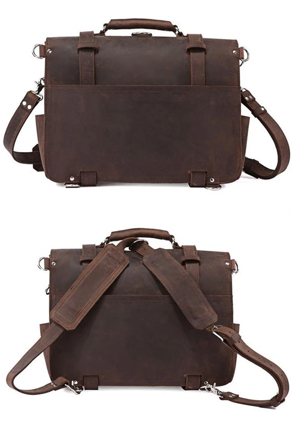 FANCODI Vintage Herren Leder-Aktentasche – Crazy Horse Leder Business Bag para portátil de 15,6 pulgadas, bolso de mano y bolso de mano